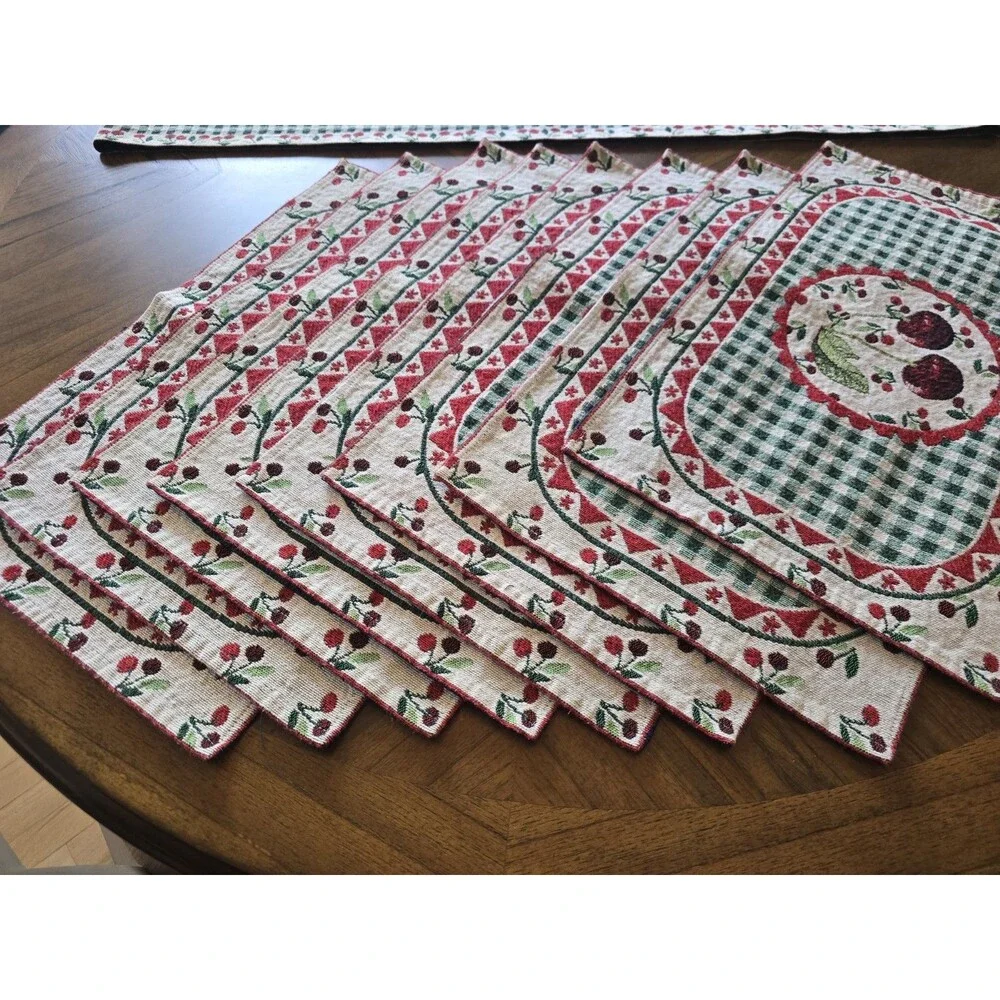 Vintage Cherry Tapestry Placemats Set of 8 with 70